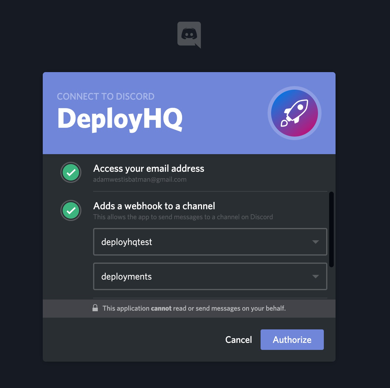 Discord authorisation