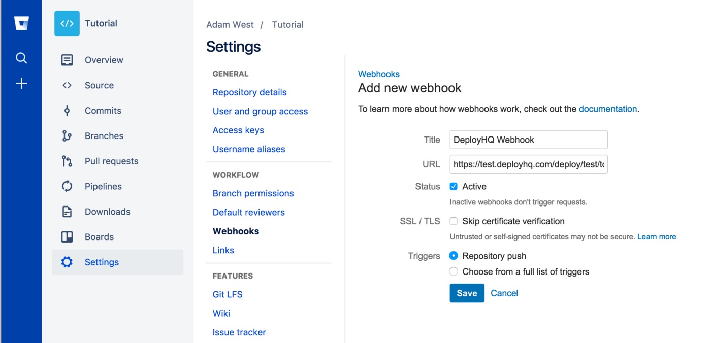 New Bitbucket webhook