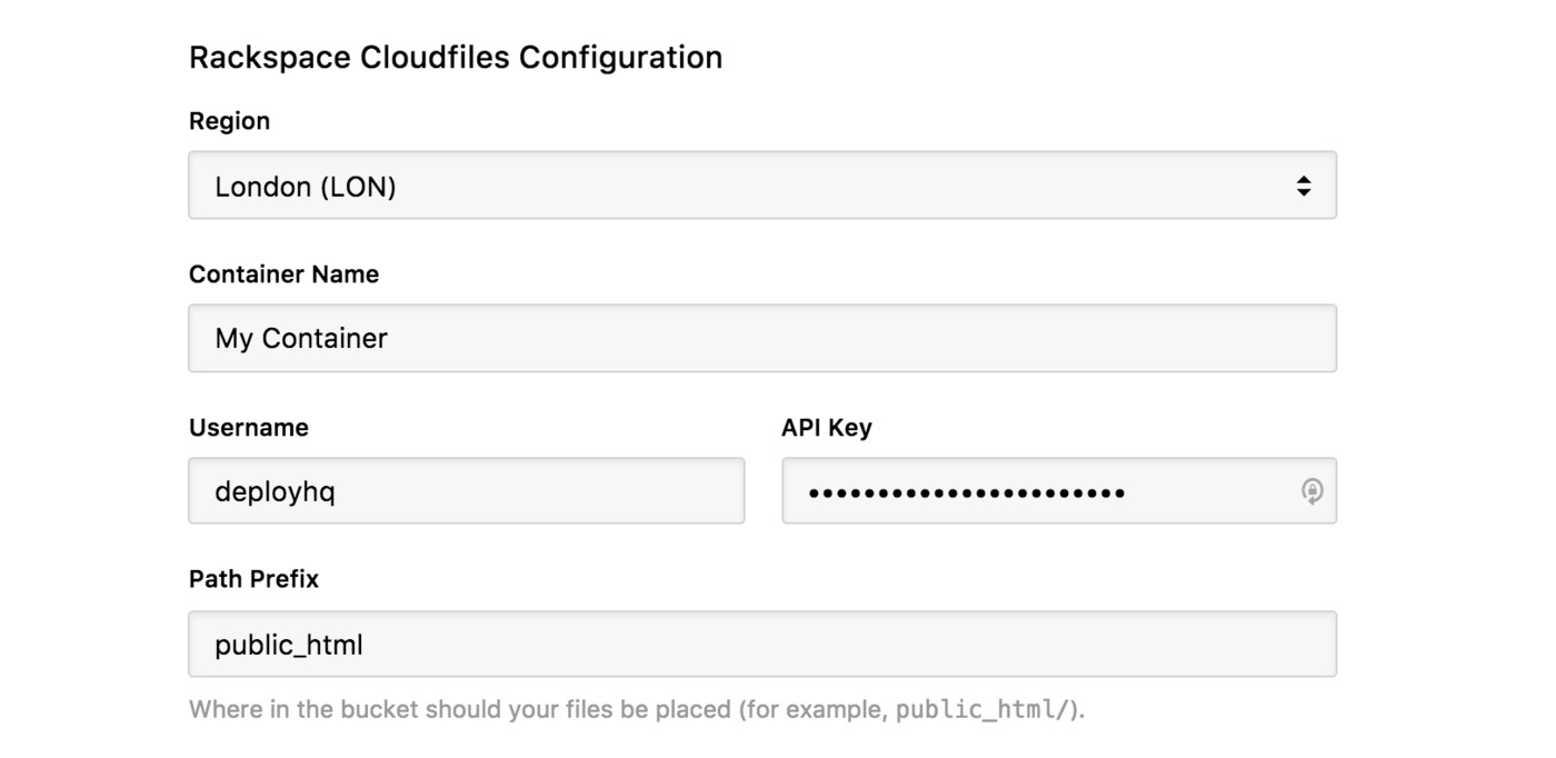 Rackspace Cloud Files server configuration