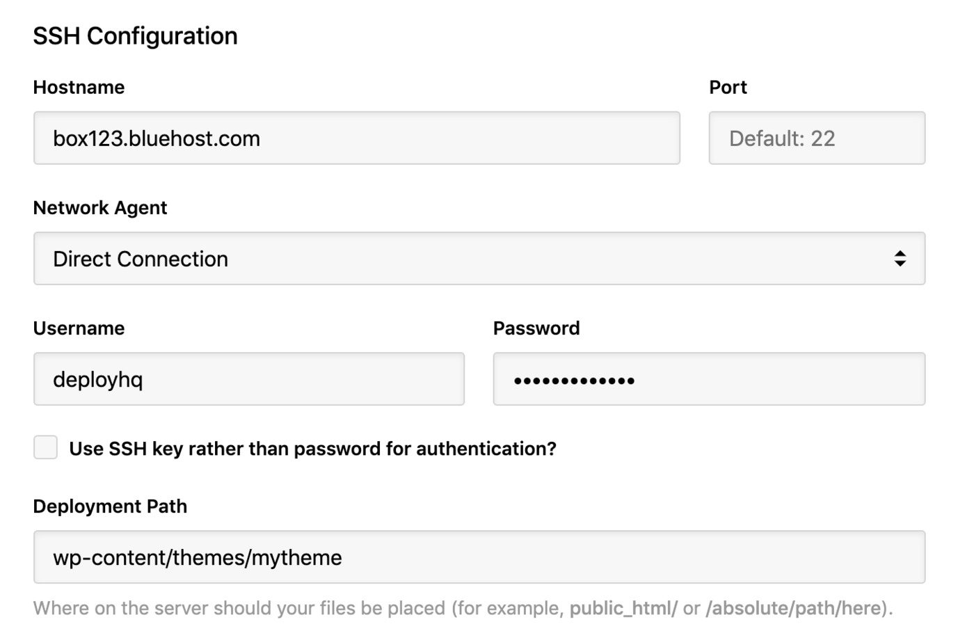 bluehost - SSH connection details