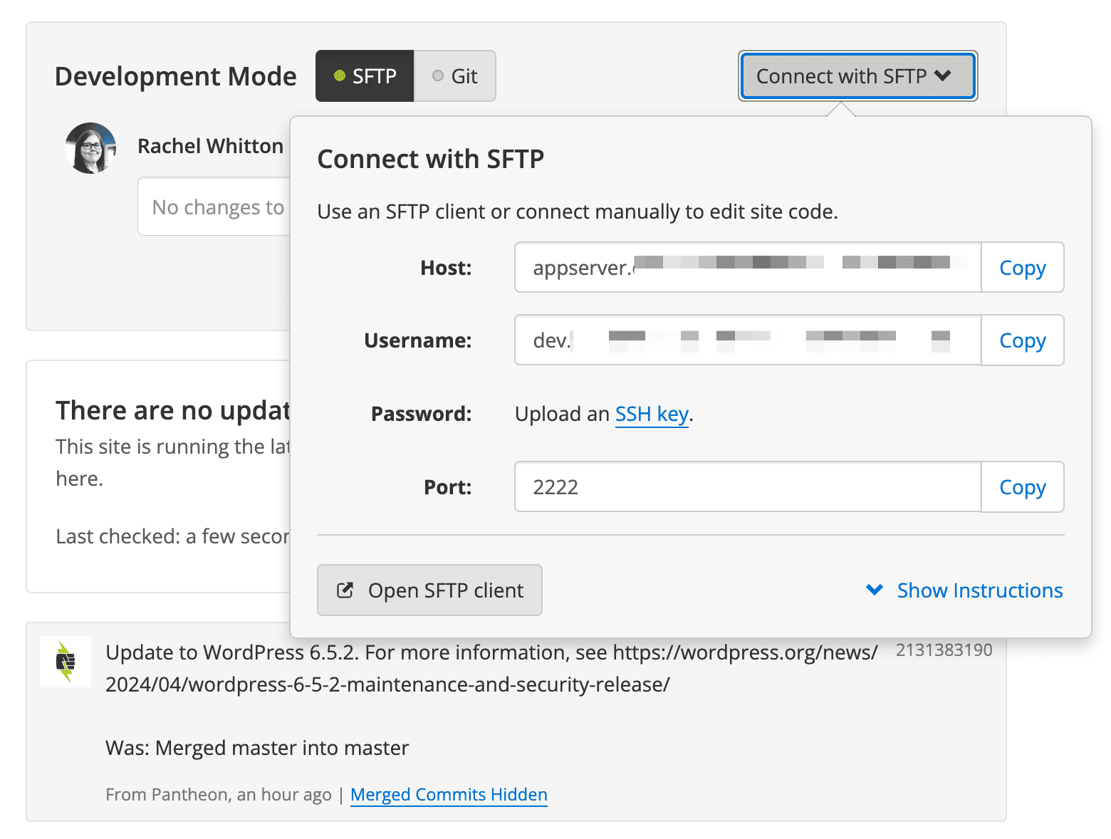 Pantheon SFTP credentials