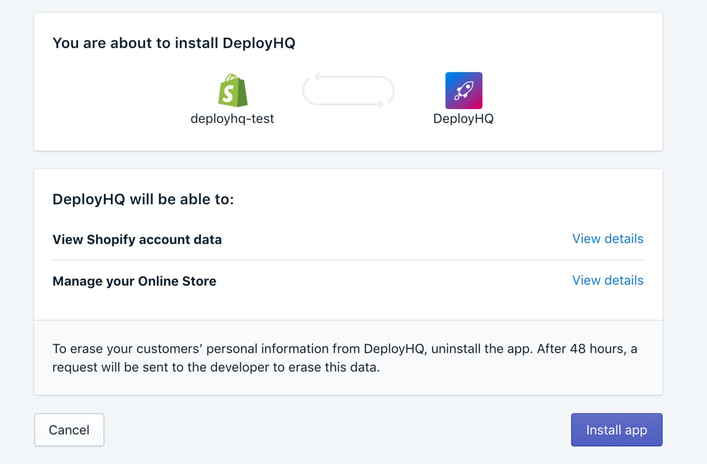 Authorise DeployHQ for Shopify