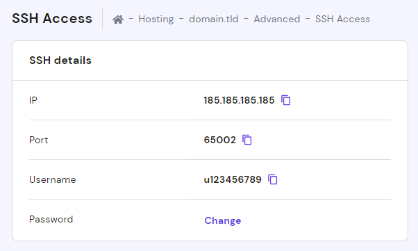 Hostinger SSH details