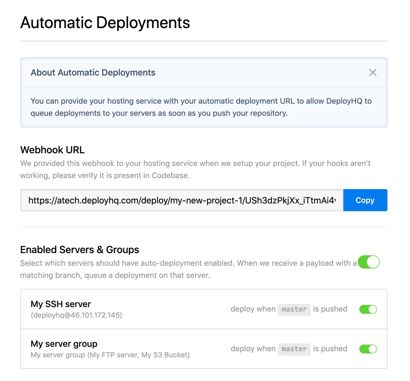 Server group automatic deployments