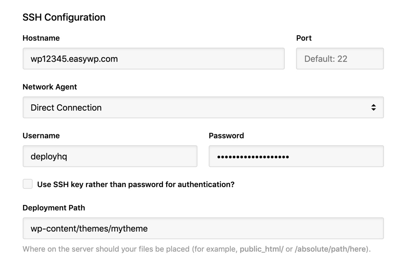 EasyWP - SSH connection details