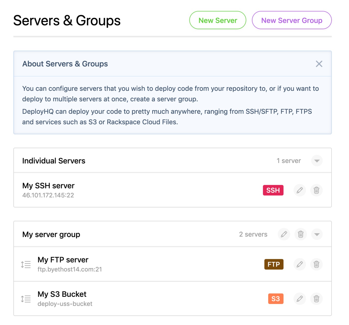 Server Groups list