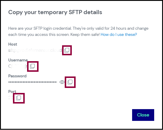 elementor SFTP details