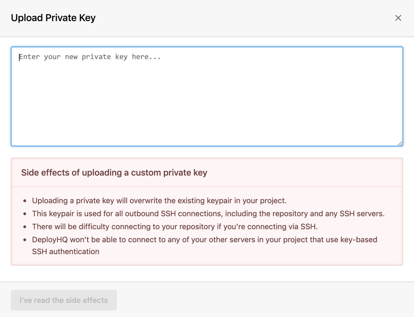 Upload a private key