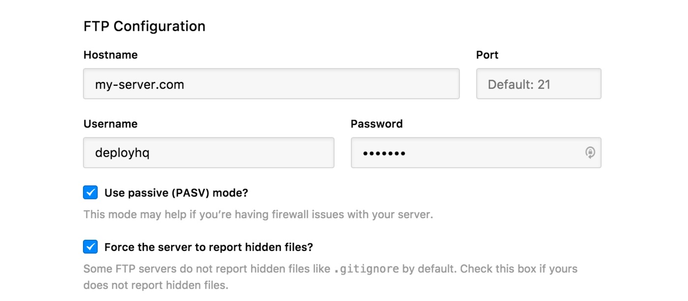 FTP server settings