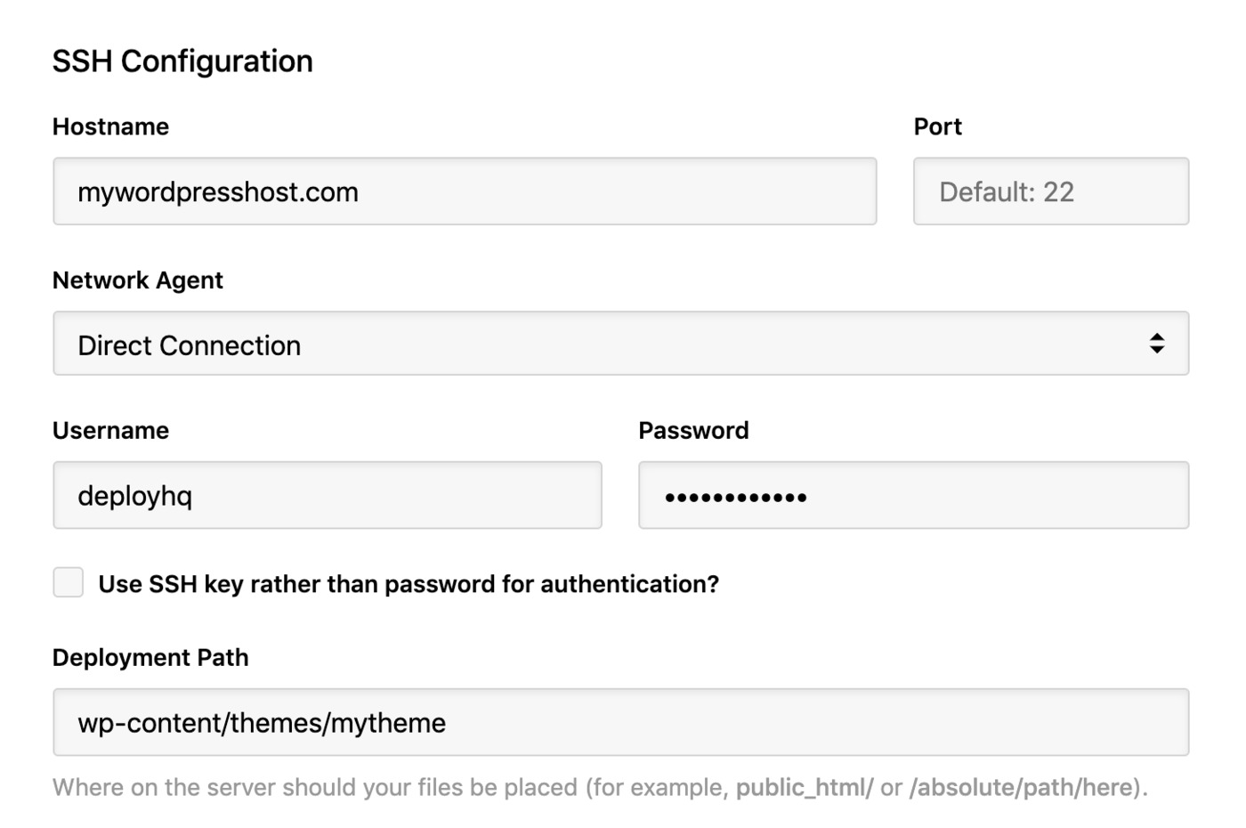 WordPress SSH connection