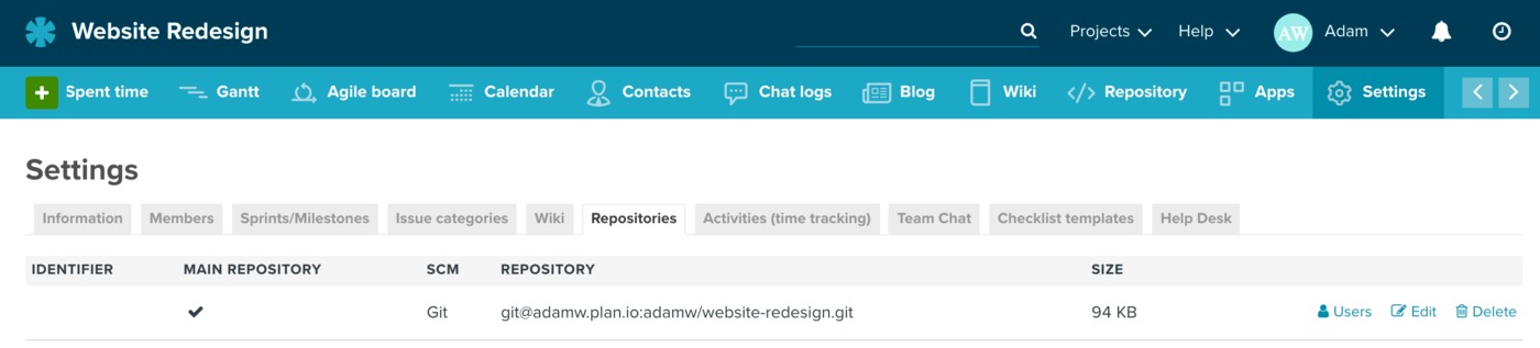 Planio repository settings