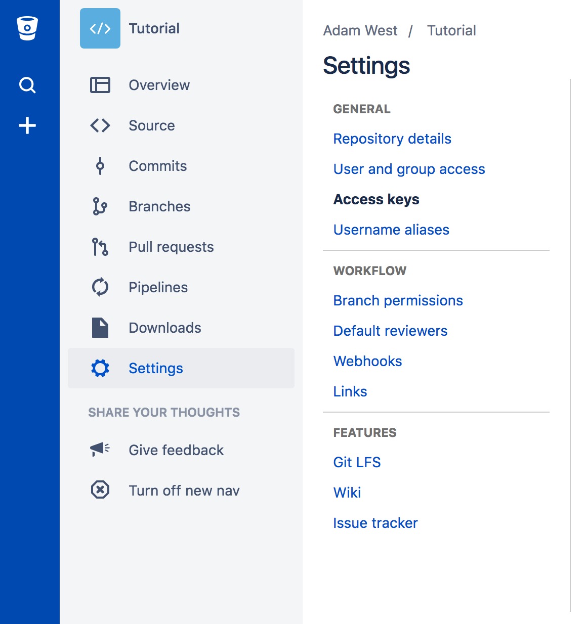 Bitbucket repository settings