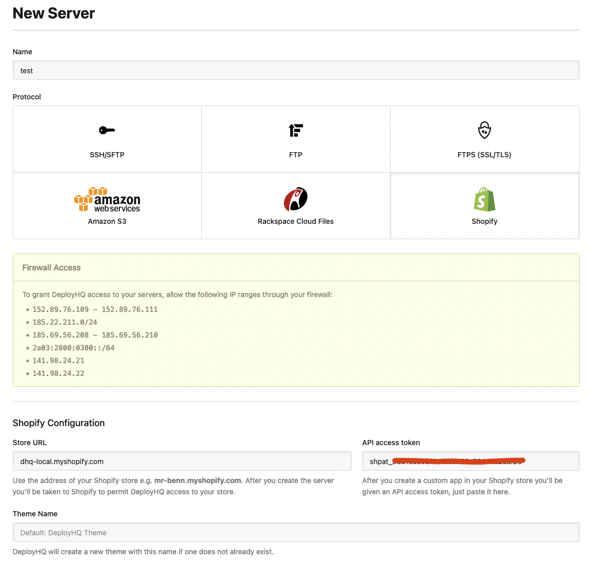 Add Shopify API token to DeployHQ